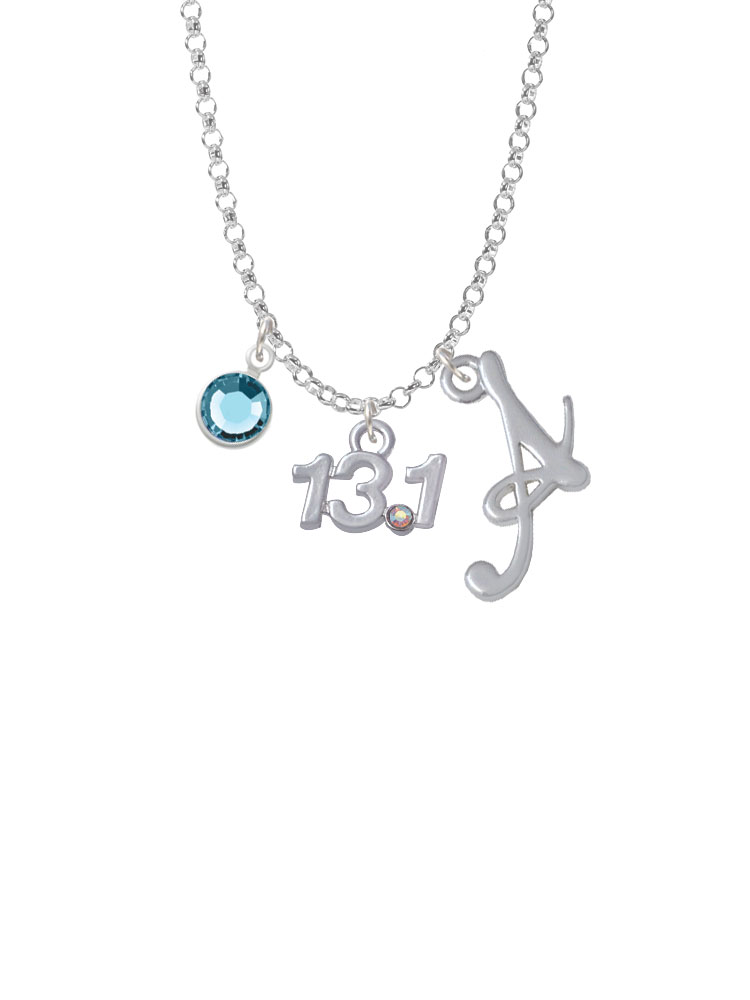 Half Marathon - 13.1 With Clear Ab Crystal Charm Necklace With Gelato Initial And Crystal Drop Nc-channel-c4955-smgelato-f2301
