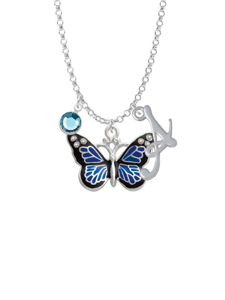 Large Blue Butterfly With 6 Ab Crystals Charm Necklace With Gelato