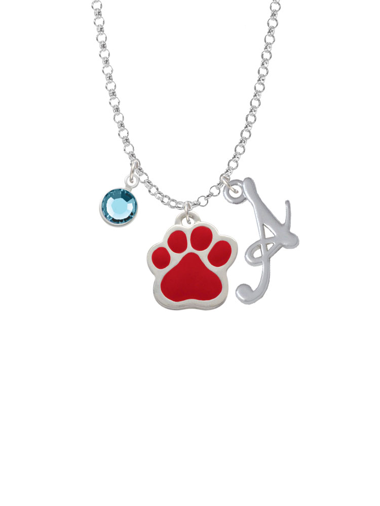 Large Red Paw Charm Necklace With Gelato Initial And Crystal Drop Nc-channel-c1092-smgelato-f2301