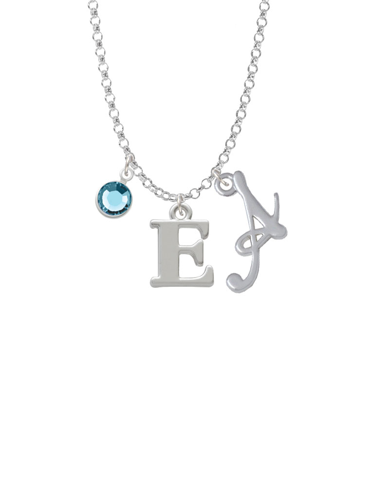 Large Greek Letter - Epsilon - Charm Necklace With Gelato Initial And Crystal Drop Nc-channel-c2269-smgelato-f2301-greek