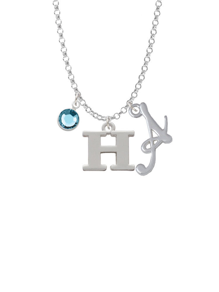 Large Greek Letter - Eta - Charm Necklace With Gelato Initial And Crystal Drop Nc-channel-c2272-smgelato-f2301-greek