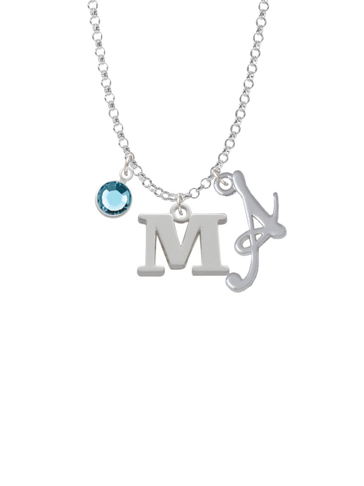 Large Greek Letter - Mu - Charm Necklace With Gelato Initial And Crystal Drop Nc-channel-c2277-smgelato-f2301-greek