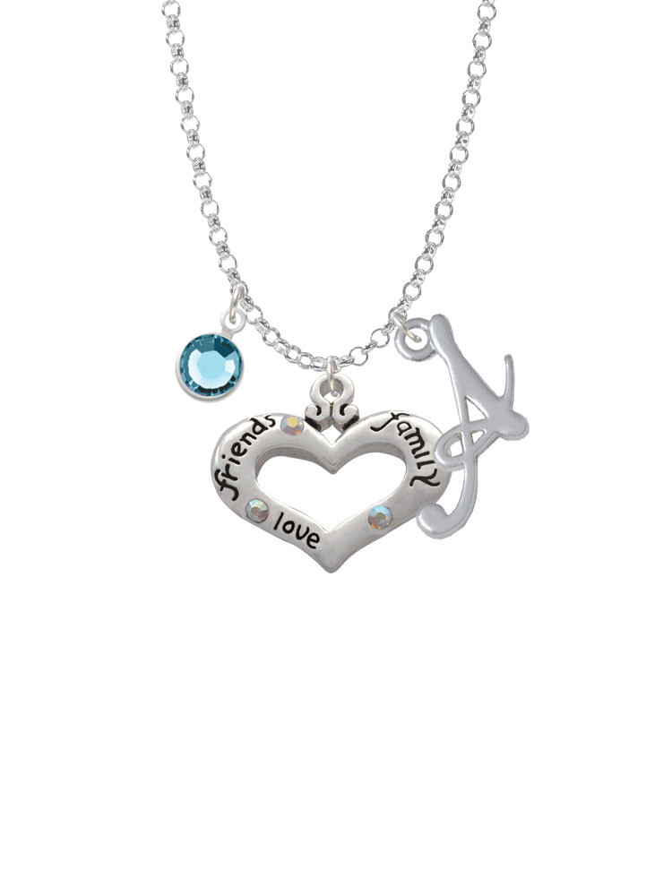Heart With 3 Ab Crystals - Friends Family Love Charm Necklace With Gelato Initial And Crystal Drop Nc-channel-c2712-smgelato-f2301