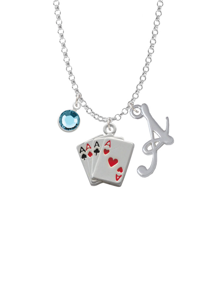 Aces Card Hand Charm Necklace With Gelato Initial And Crystal Drop Nc-channel-c1253-smgelato-f2301