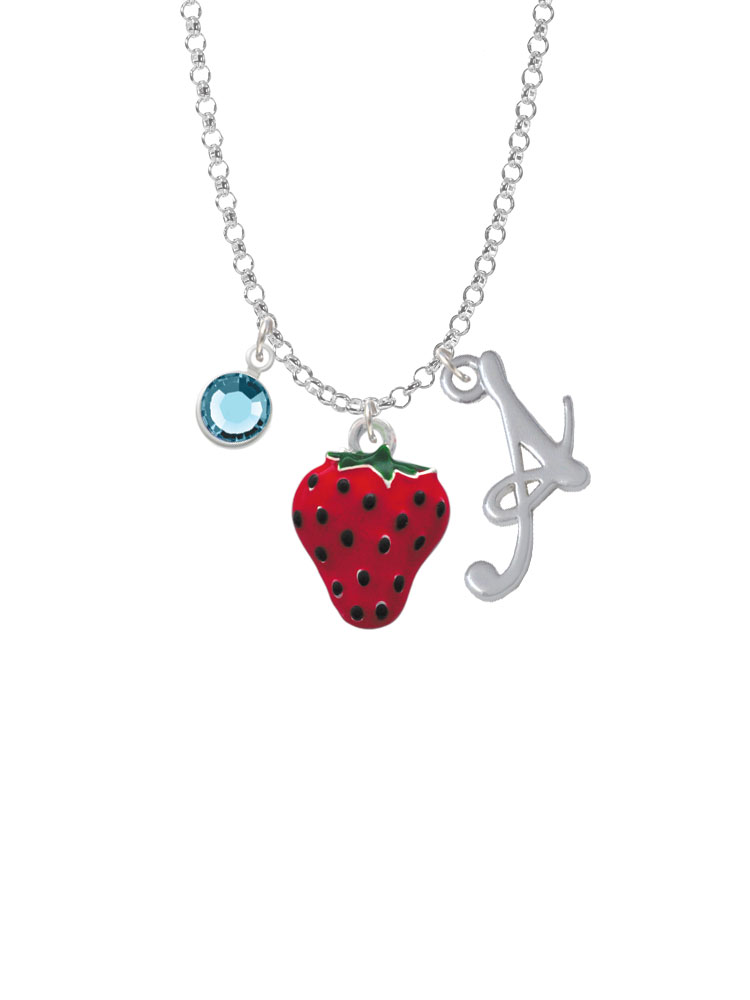 Large Enamel Strawberry Charm Necklace With Gelato Initial And Crystal Drop Nc-channel-c1258-smgelato-f2301