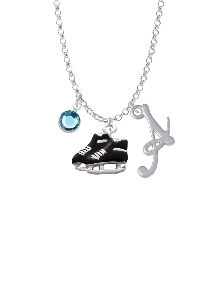 Black Ice Skates Charm Necklace With Gelato Initial And Crystal Drop Nc-channel-c1526-smgelato-f2301