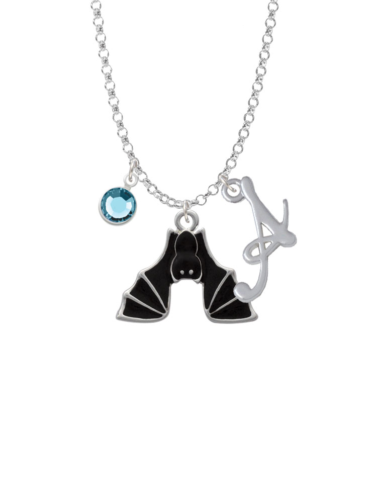 Hanging Bat Charm Necklace With Gelato Initial And Crystal Drop Nc-channel-c1792-smgelato-f2301