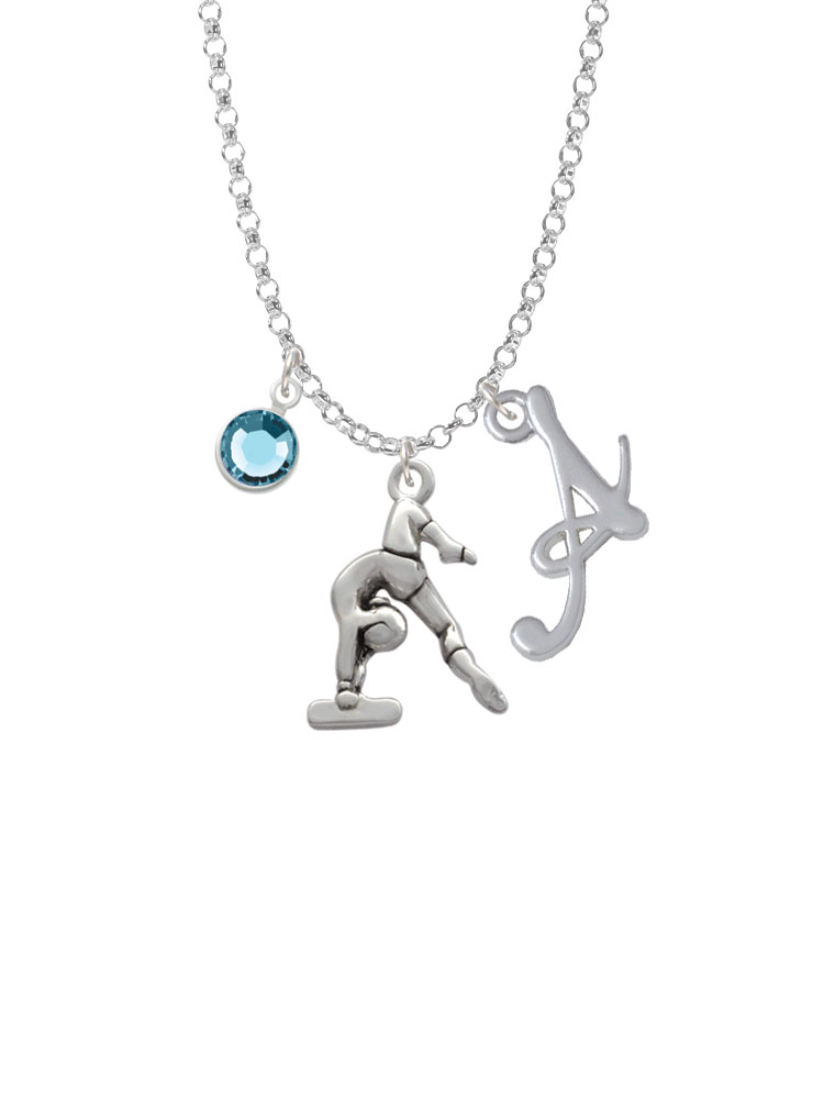 Gymnast Balance Beam Charm Necklace With Gelato Initial And Crystal Drop Nc-channel-c2093-smgelato-f2301