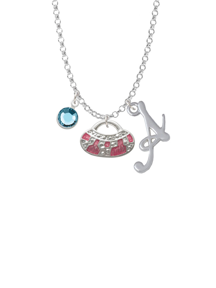 Pink Retro Purse Charm Necklace With Gelato Initial And Crystal Drop Nc-channel-c2449-smgelato-f2301