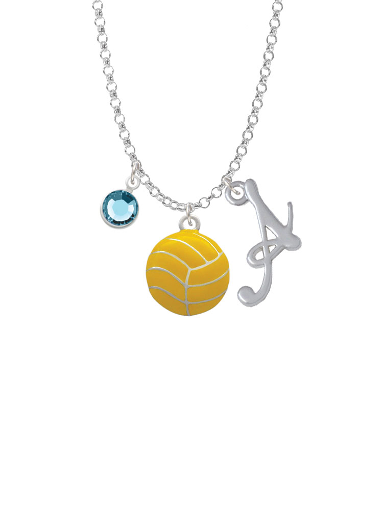 Large Water Polo Ball Charm Necklace With Gelato Initial And Crystal Drop Nc-channel-c2766-smgelato-f2301