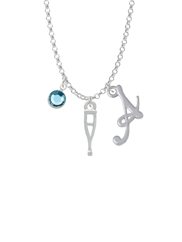 Crutch Charm Necklace With Gelato Initial And Crystal Drop Nc-channel-c3566-smgelato-f2301