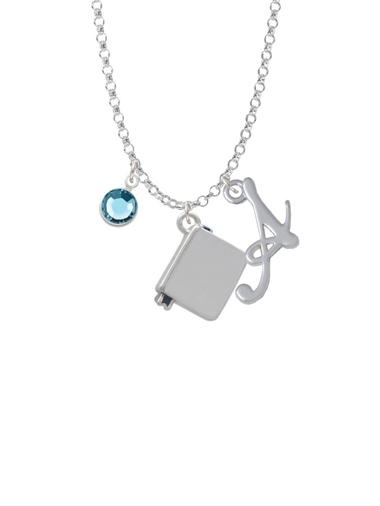 Book Charm Necklace With Gelato Initial And Crystal Drop Nc-channel-c3585-smgelato-f2301