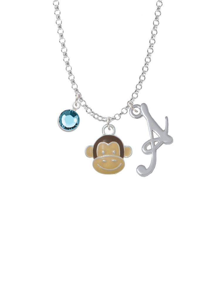 Enamel Monkey Face Charm Necklace With Gelato Initial And Crystal Drop Nc-channel-c4616-smgelato-f2301