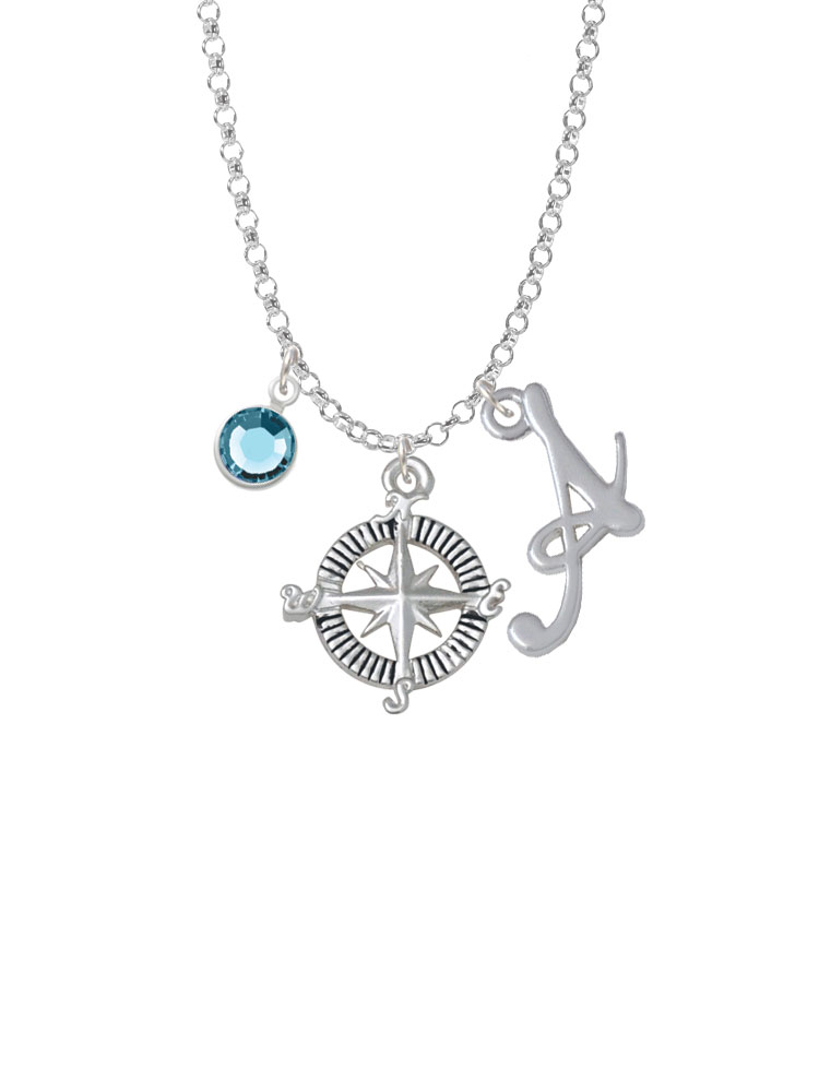 Compass Charm Necklace With Gelato Initial And Crystal Drop Nc-channel-c5454-smgelato-f2301