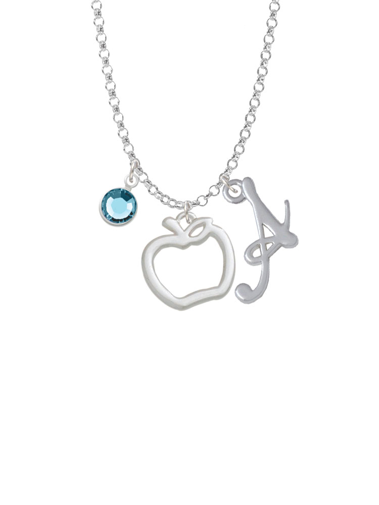 Apple Outline Charm Necklace With Gelato Initial And Crystal Drop Nc-channel-c5456-smgelato-f2301