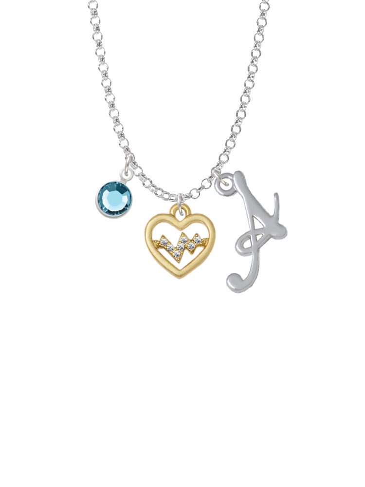 Gold Tone Heart - Crystal Heartbeat Charm Necklace With Gelato Initial And Crystal Drop Nc-channel-c5466-smgelato-f2301