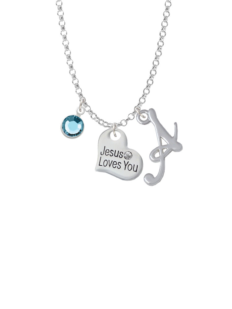 Small Jesus Loves You Heart Charm Necklace With Gelato Initial And Crystal Drop Nc-channel-c5726-smgelato-f2301