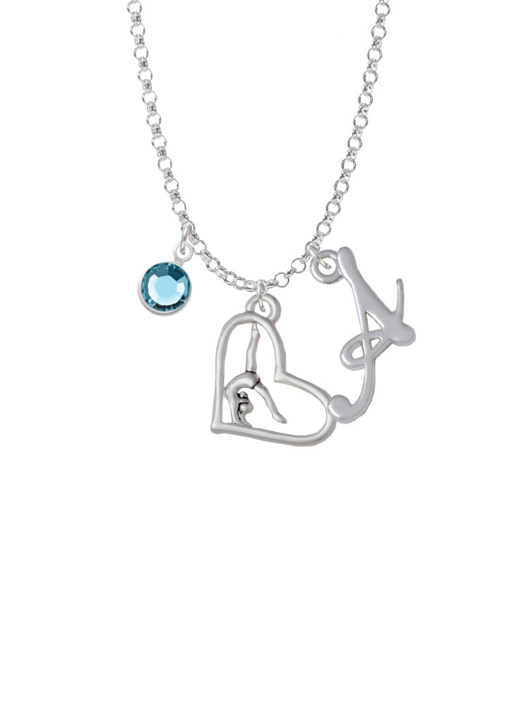 Gymnast In Heart Charm Necklace With Gelato Initial And Crystal Drop Nc-channel-c5864-smgelato-f2301