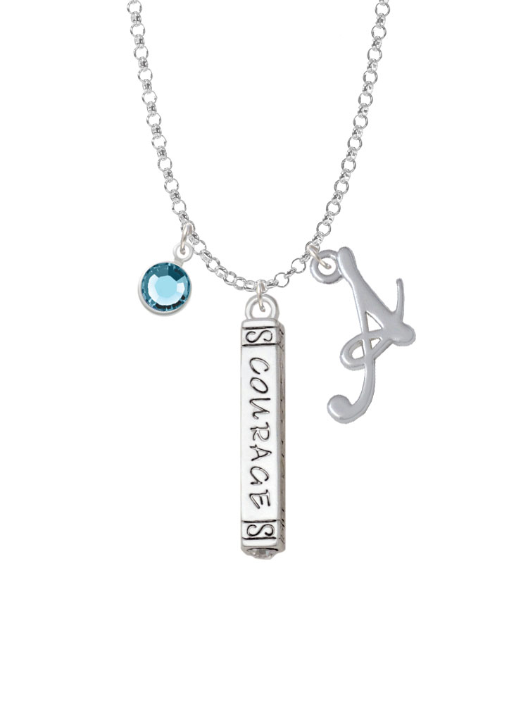 Courage Strength Wisdom Honesty - Bar Charm Necklace With Gelato Initial And Crystal Drop Nc-channel-c5870-smgelato-f2301
