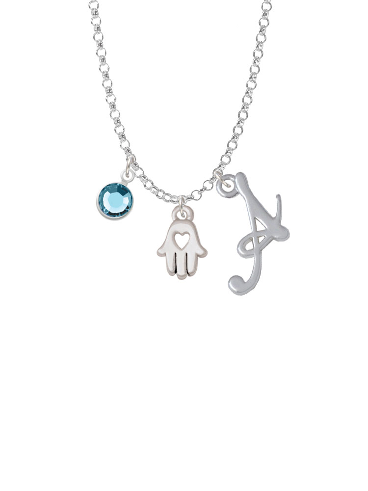 Small Heart Hamsa Hand Charm Necklace With Gelato Initial And Crystal Drop Nc-channel-c5938-smgelato-f2301