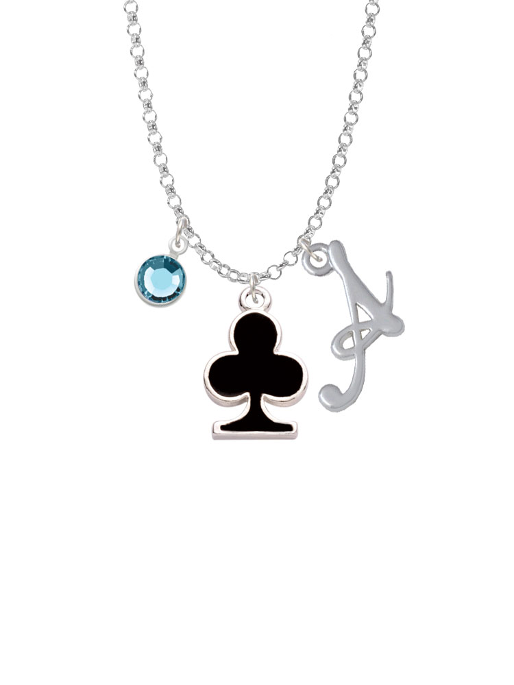 Card Suit - Black Club Charm Necklace With Gelato Initial And Crystal Drop Nc-channel-c5952-smgelato-f2301