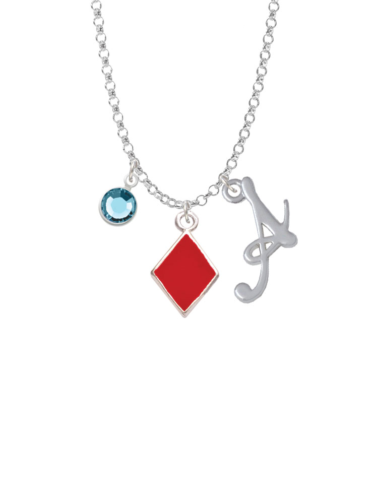 Card Suit - Red Diamond Charm Necklace With Gelato Initial And Crystal Drop Nc-channel-c5953-smgelato-f2301