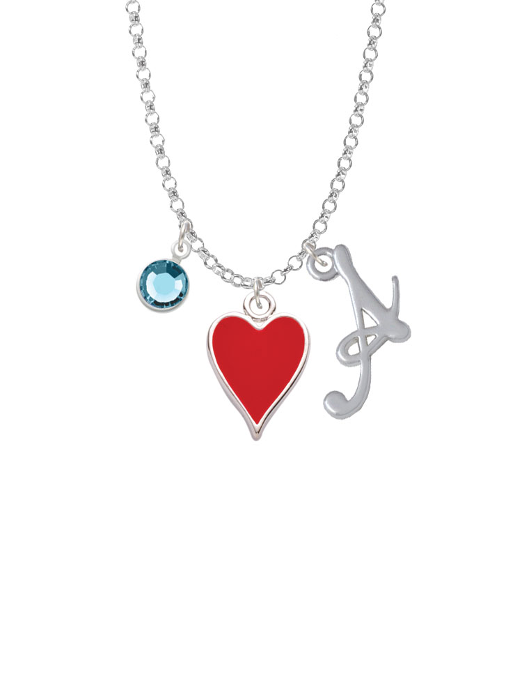 Card Suit - Red Heart Charm Necklace With Gelato Initial And Crystal Drop Nc-channel-c5954-smgelato-f2301