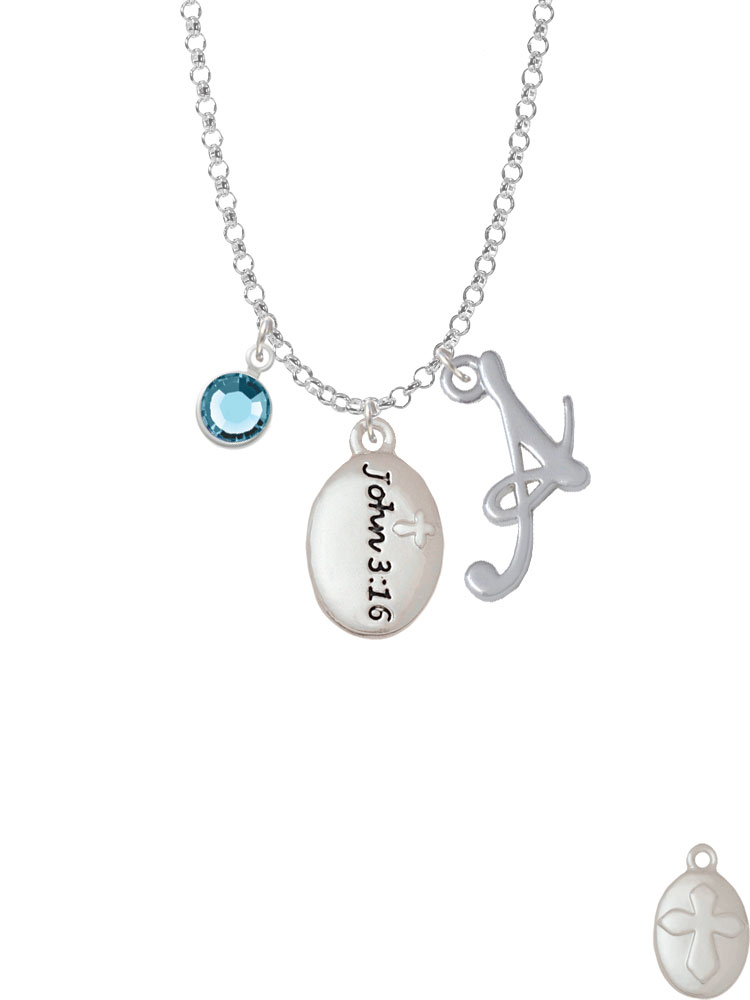 Bible Verse John 3:16 Charm Necklace With Gelato Initial And Crystal Drop Nc-channel-c5964-smgelato-f2301