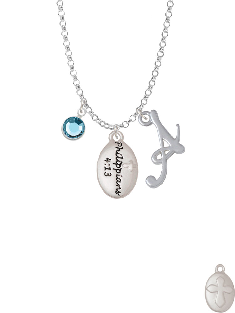 Bible Verse Philippians 4:13 Charm Necklace With Gelato Initial And Crystal Drop Nc-channel-c5965-smgelato-f2301