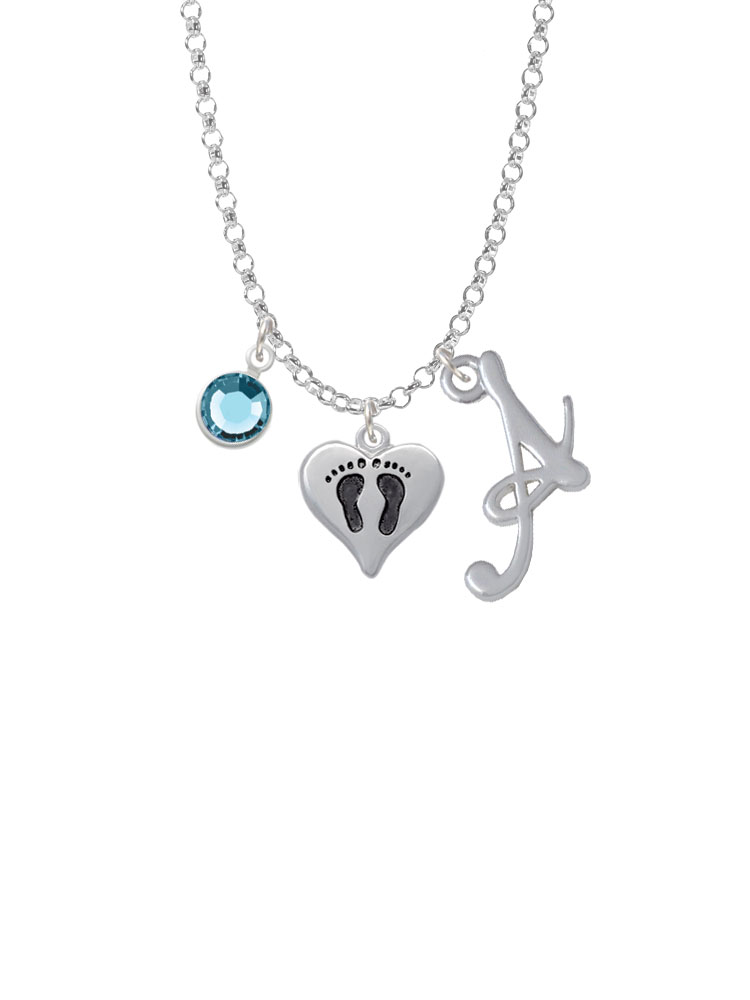 Small Heart With Baby Feet Charm Necklace With Gelato Initial And Crystal Drop Nc-channel-c5967-smgelato-f2301
