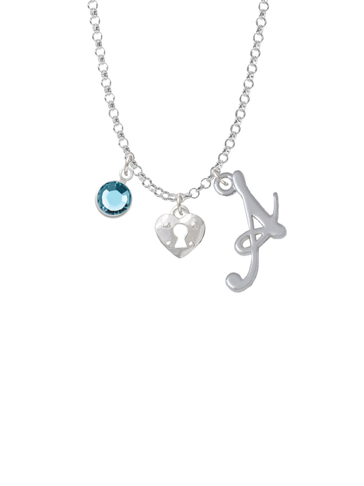 Mini Heart Lock Charm Necklace With Gelato Initial And Crystal Drop Nc-channel-c5970-smgelato-f2301