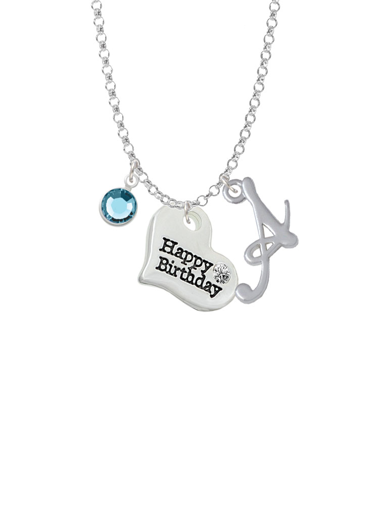 Large Happy Birthday Heart Charm Necklace With Gelato Initial And Crystal Drop Nc-channel-c5975-smgelato-f2301