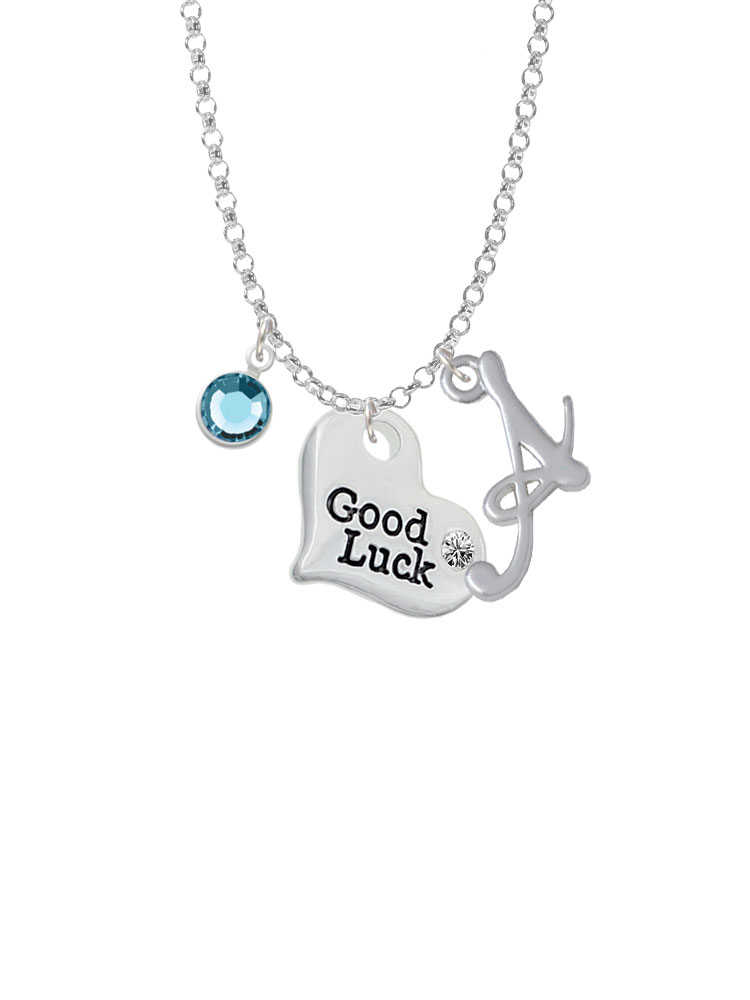 Large Good Luck Heart Charm Necklace With Gelato Initial And Crystal Drop Nc-channel-c5977-smgelato-f2301