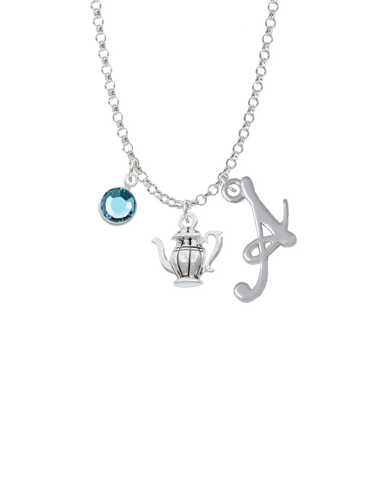 Tea Pot Charm Necklace With Gelato Initial And Crystal Drop Nc-channel-c6011-smgelato-f2301