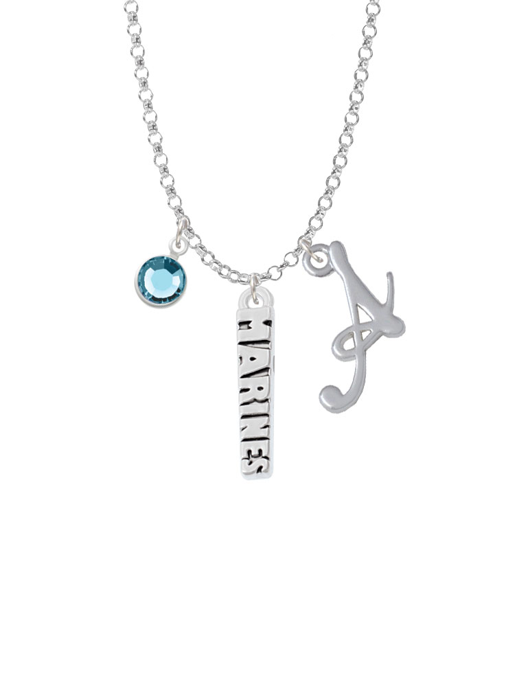 Marines Charm Necklace With Gelato Initial And Crystal Drop Nc-channel-c6027-smgelato-f2301