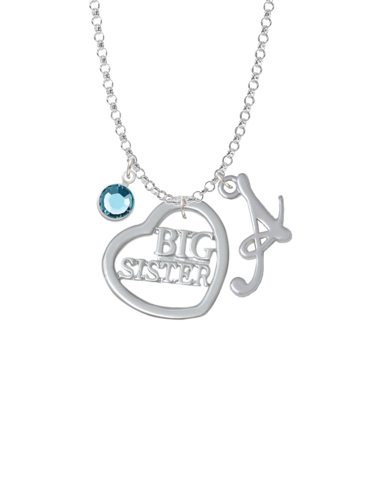 3/4'' Big Sister Cutout Open Heart Charm Necklace With Gelato Initial And Crystal Drop Nc-channel-ct1019-smgelato-f2301
