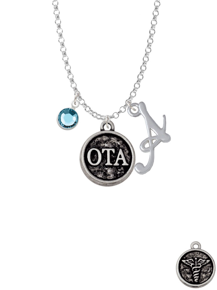 Occupational Therapist Caduceus Seal - Ota Charm Necklace With Gelato Initial And Crystal Drop Nc-channel-ct1088-smgelato-f2301