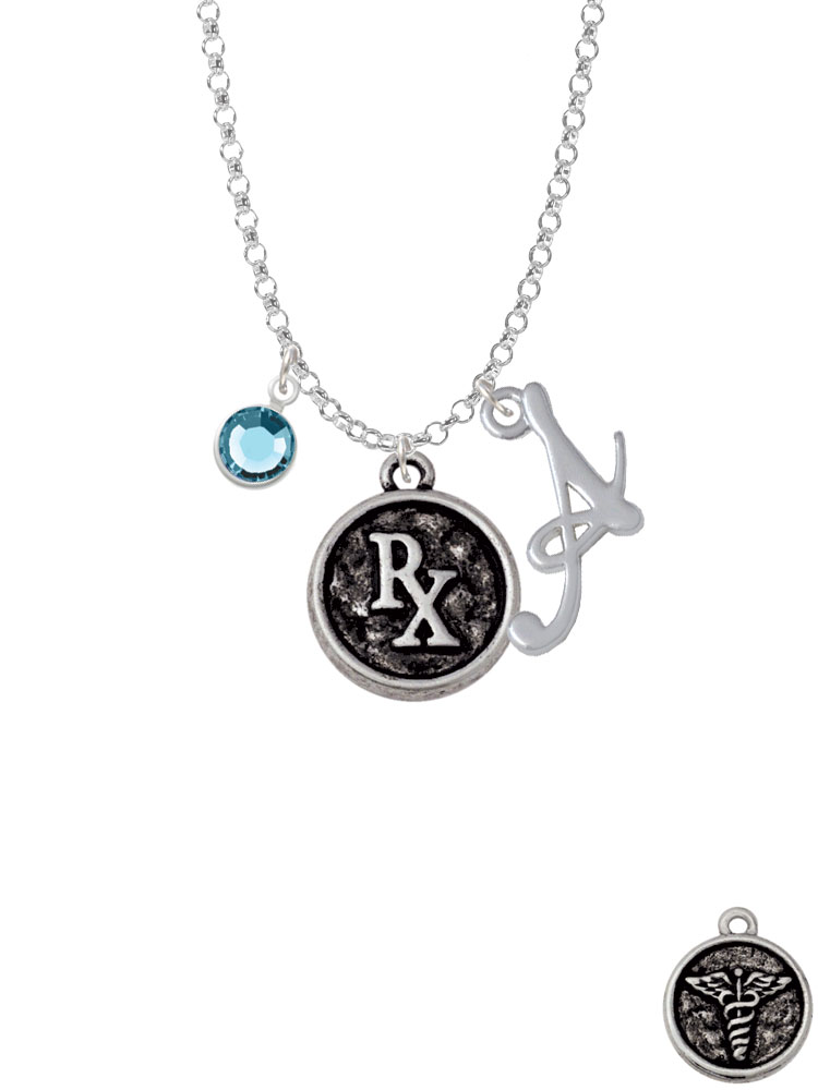 Medical Caduceus Seal - Rx Charm Necklace With Gelato Initial And Crystal Drop Nc-channel-ct1095-smgelato-f2301