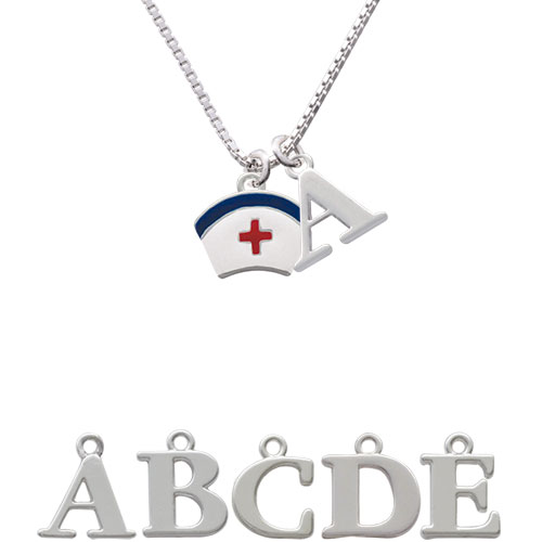Nurse Hat Initial Charm Necklace Nc-c1057-spinitial-f1578