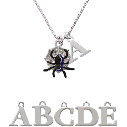Black Spider Initial Charm Necklace Nc-c1791-spinitial-f1578