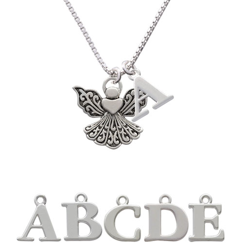 Angel With Heart Initial Charm Necklace Nc-c2520-spinitial-f1578