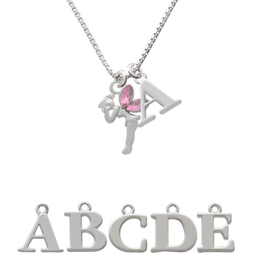 Small Fairy With Pink Wings Initial Charm Necklace Nc-c3327-spinitial-f1578