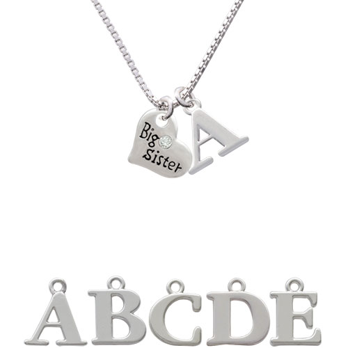 Small ''big Sister'' Heart With Clear Crystal Initial Charm Necklace Nc-c3556-spinitial-f1578