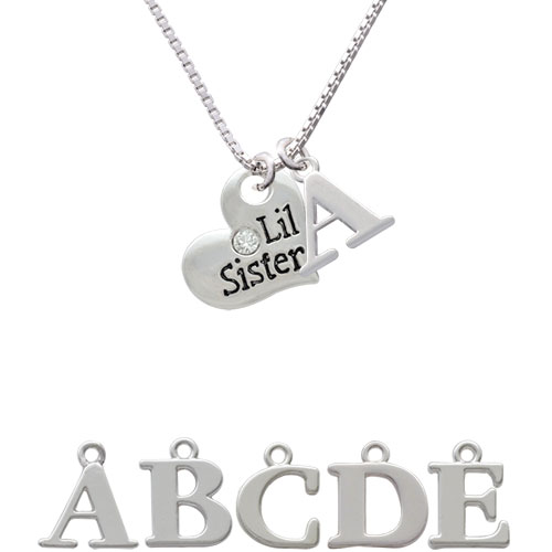 Large ''lil Sister'' Heart With Clear Crystal Initial Charm Necklace Nc-c3557-spinitial-f1578