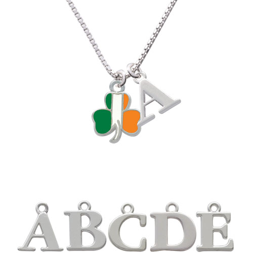 2-d Irish Flag Shamrock Initial Charm Necklace Nc-c3682-spinitial-f1578
