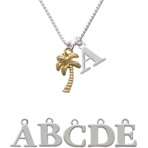 Gold Tone Palm Tree Initial Charm Necklace Nc-c4109-spinitial-f1578
