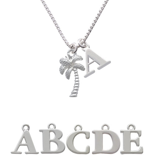 Palm Tree Initial Charm Necklace Nc-c4110-spinitial-f1578