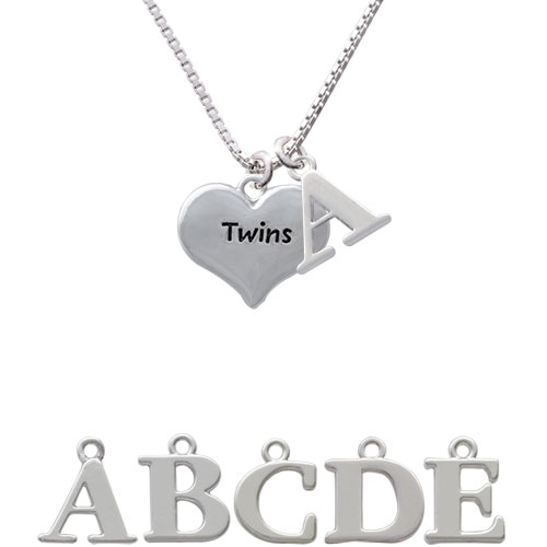 Twins Heart With Two Pair Of Baby Feet Initial Charm Necklace Nc-c4145-spinitial-f1578