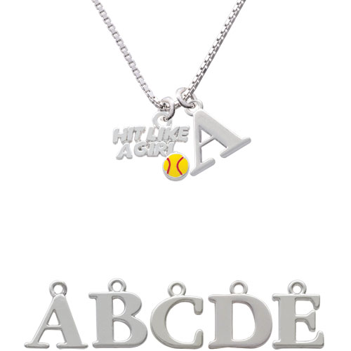 Hit Like A Girl With Enamel Softball Initial Charm Necklace Nc-c4154-spinitial-f1578