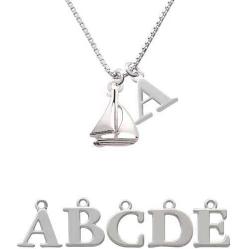 Antiqued Sailboat Initial Charm Necklace Nc-c4453-spinitial-f1578
